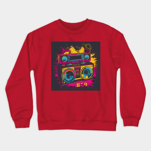 Ghetto Blaster Boom Box 80s Hip-Hop Stereo Crewneck Sweatshirt by Grassroots Green